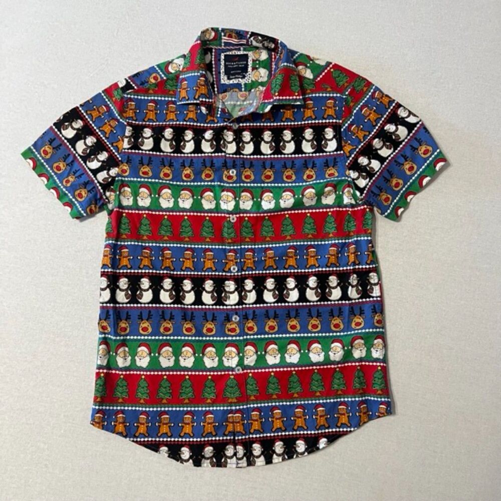 Denim & Flower Mens M Christmas Shirt Santa Snowman Gingerbread Holiday Cotton